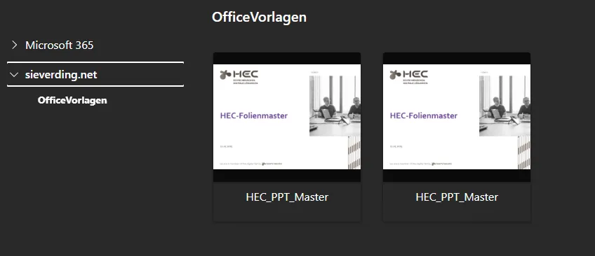 Office Vorlagenauswahl in PowerPoint Online