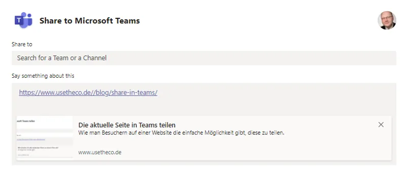 Die aktuelle Seite in Teams teilen