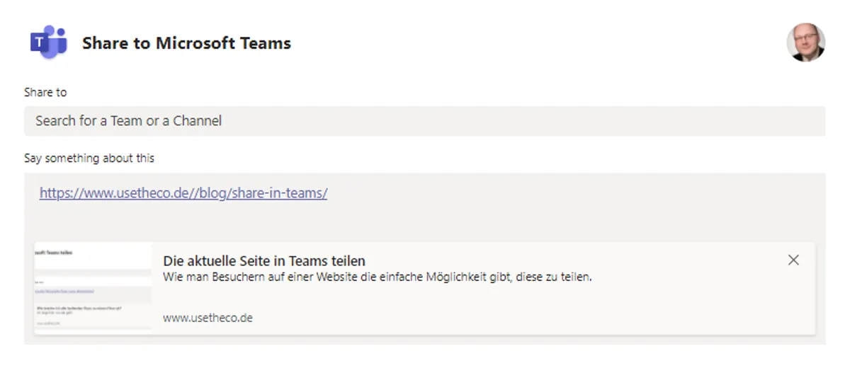 Die aktuelle Seite in Teams teilen