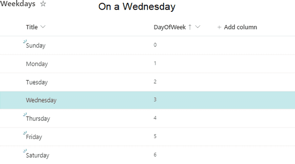 SharePoint Json List Formatting und die nicht existierende WEEKDAY Funktion