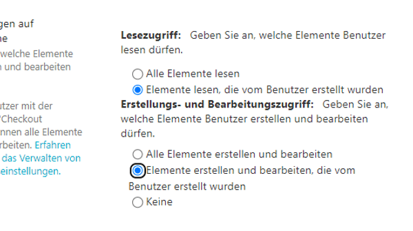 Listenelemente oder Dokumente, die nur ich und ein Admin sehen kann