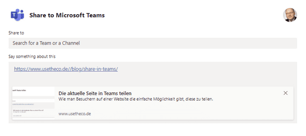 Die aktuelle Seite in Teams teilen