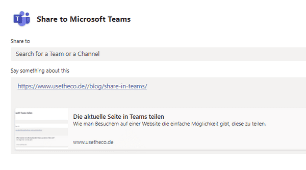 Die aktuelle Seite in Teams teilen