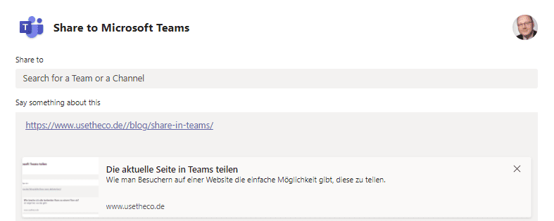 Die aktuelle Seite in Teams teilen